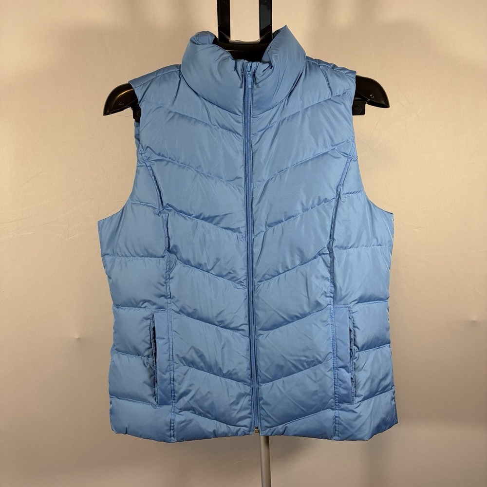 Lands End Womens Medium Down Fill Blue Quilted Puffer Vest Preppy Ski Chic Boho